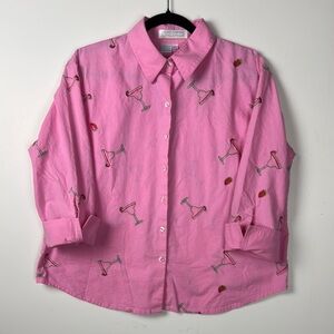 CASEY COLEMAN Pink Shirt with STRAWBERRY MARGARITA Cocktail Embroidery Sz XL